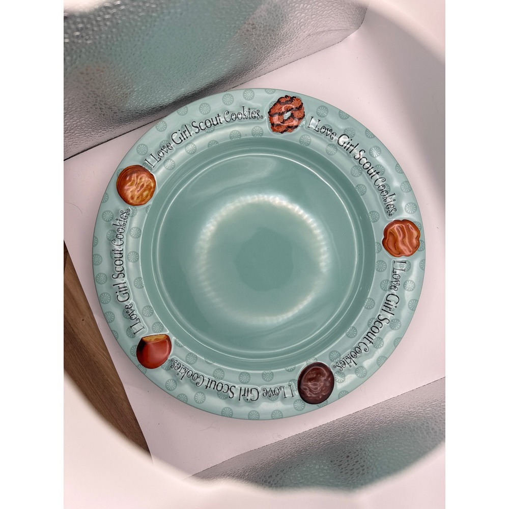Girl‎ Scout Cookies Plate Teal Dessert Serving Dish I Love Girl Scout Cookies